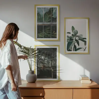 Set tablouri pentru dormitor cu model de frunze verzi pe fereastră