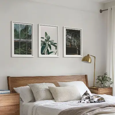 Set tablouri pentru dormitor cu model de frunze verzi pe fereastră