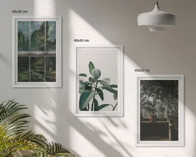 Set tablouri pentru dormitor cu model de frunze verzi pe fereastră