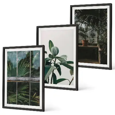 Set tablouri pentru dormitor cu model de frunze verzi pe fereastră