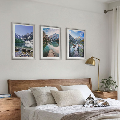Set tablouri pentru dormitor Munți, lacuri, diguri de lemn