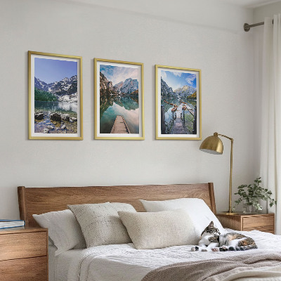 Set tablouri pentru dormitor Munți, lacuri, diguri de lemn