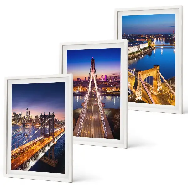 Set tablouri decorative orașe noaptea cu punți peste râuri