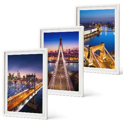 Set tablouri decorative orașe noaptea cu punți peste râuri