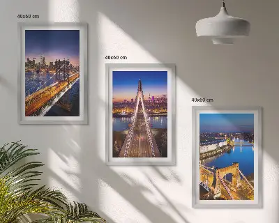 Set tablouri decorative orașe noaptea cu punți peste râuri