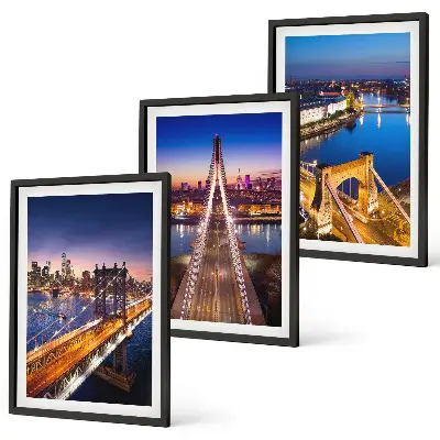 Set tablouri decorative orașe noaptea cu punți peste râuri