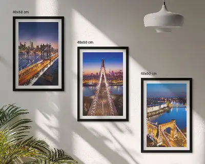 Set tablouri decorative orașe noaptea cu punți peste râuri