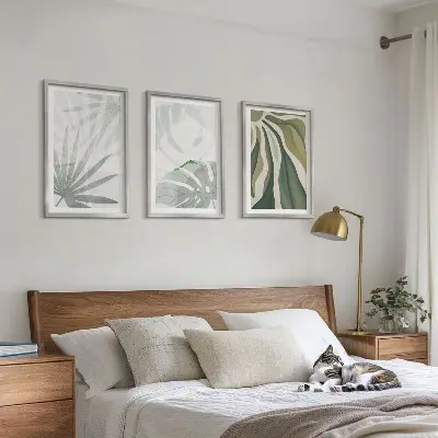 Set tablouri pentru dormitor cu model de frunze verzi și gri