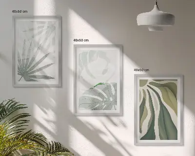 Set tablouri pentru dormitor cu model de frunze verzi și gri