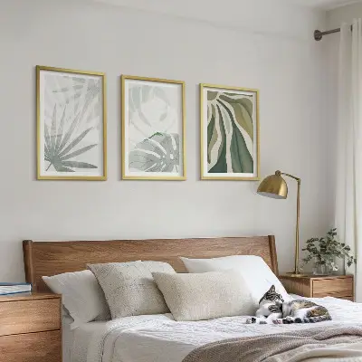 Set tablouri pentru dormitor cu model de frunze verzi și gri