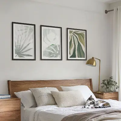 Set tablouri pentru dormitor cu model de frunze verzi și gri