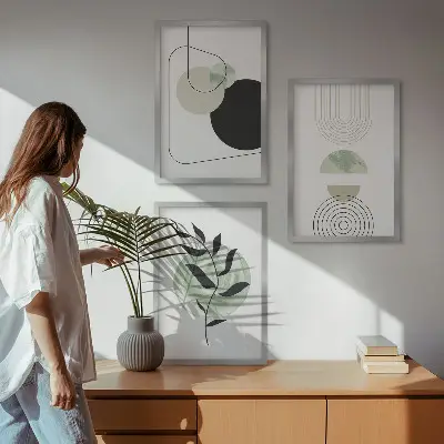 Set de tablouri pentru dormitor cu model de forme abstracte de plante