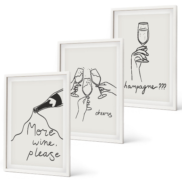 Set tablouri pentru dormitor Desen cu linii de vin de șampanie