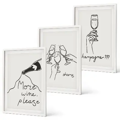 Set de tablouri pentru dormitor cu desen reprezentând linii de vin de șampanie