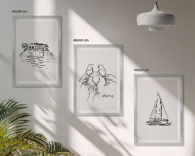 Set tablouri decorative Toast cu velier la casă pe malul apei