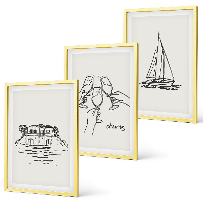Set tablouri decorative Toast cu velier la casă pe malul apei