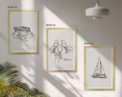 Set tablouri decorative Toast cu velier la casă pe malul apei