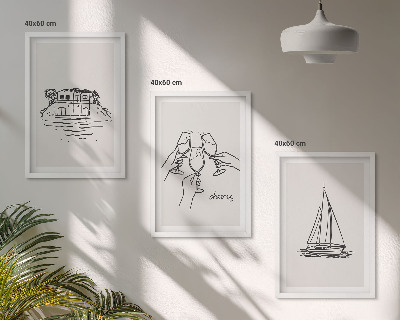 Set tablouri decorative Toast cu velier la casă pe malul apei