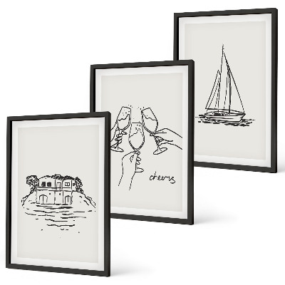 Set tablouri decorative Toast cu velier la casă pe malul apei