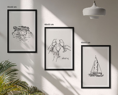 Set tablouri decorative Toast cu velier la casă pe malul apei