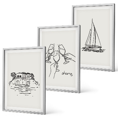Set tablouri decorative Toast cu velier la casă pe malul apei