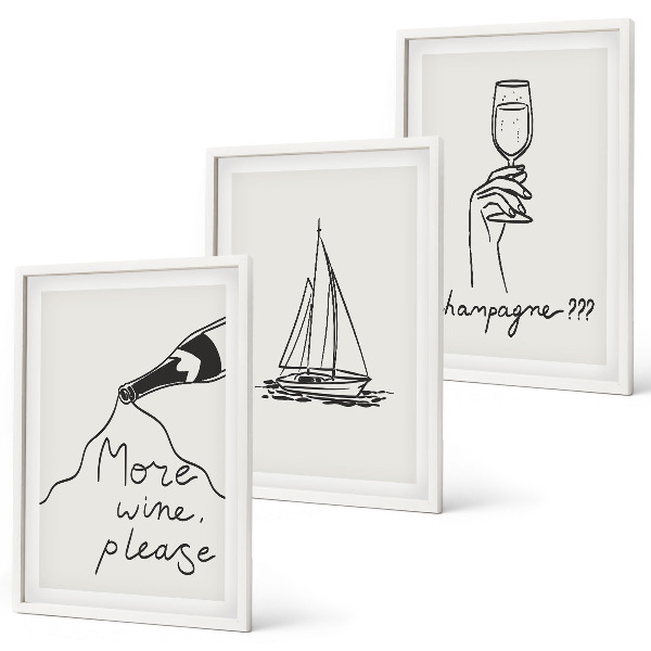 Set tablouri pentru dormitor Artă liniară din sticlă cu vele de vin
