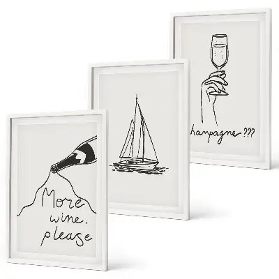Set de tablouri pentru dormitor artă liniară din sticlă cu motive de vin