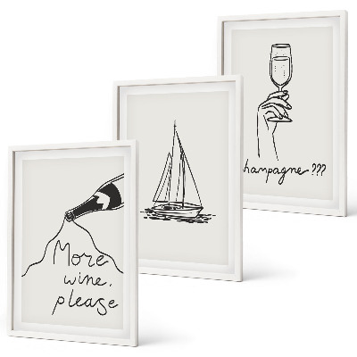 Set tablouri pentru dormitor Artă liniară din sticlă cu vele de vin