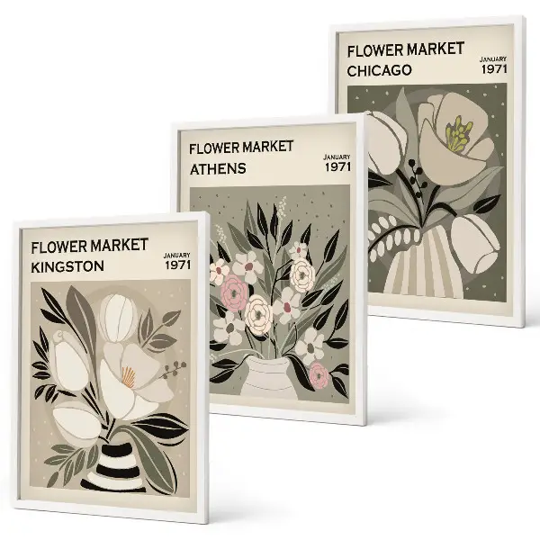 Set de tablouri decorative cu aranjamente florale retro