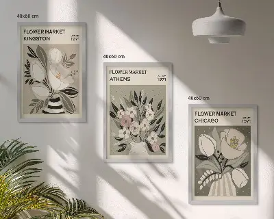Set de tablouri decorative cu aranjamente florale retro