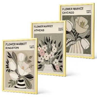 Set de tablouri decorative cu aranjamente florale retro