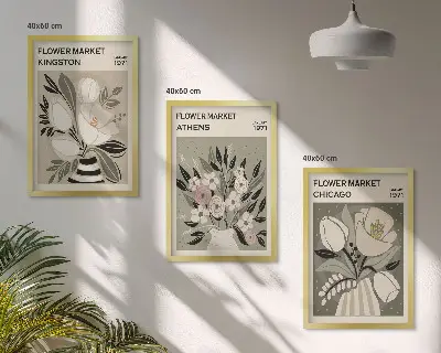 Set de tablouri decorative cu aranjamente florale retro