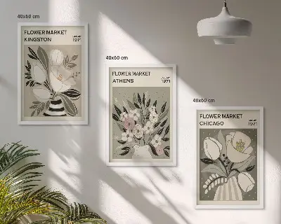 Set de tablouri decorative cu aranjamente florale retro