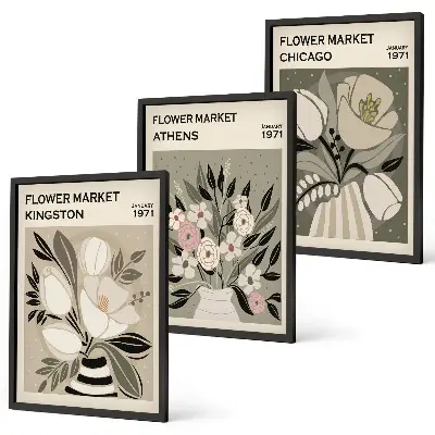 Set de tablouri decorative cu aranjamente florale retro