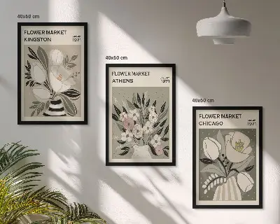 Set de tablouri decorative cu aranjamente florale retro