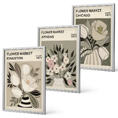 Set de tablouri decorative cu aranjamente florale retro