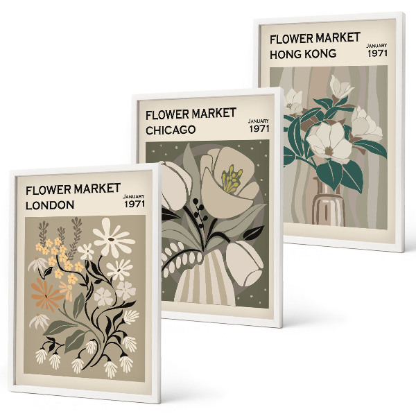 Set tablouri pentru dormitor Târguri de flori Londra Chicago Hong Kong