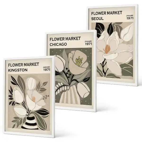 Set de tablouri decorative cu imprimeu retro Flori Kingston Seul Chicago