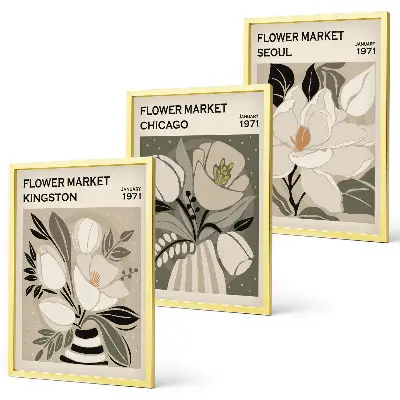 Set de tablouri decorative cu imprimeu retro Flori Kingston Seul Chicago