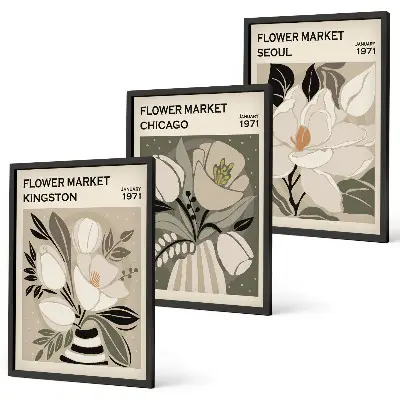 Set de tablouri decorative cu imprimeu retro Flori Kingston Seul Chicago