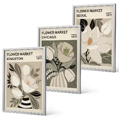 Set de tablouri decorative cu imprimeu retro Flori Kingston Seul Chicago