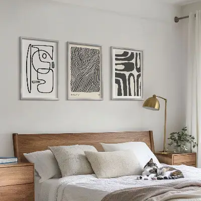 Set tablouri pentru dormitor cu modele abstracte, linii și texturi