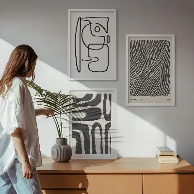 Set tablouri pentru dormitor cu modele abstracte, linii și texturi