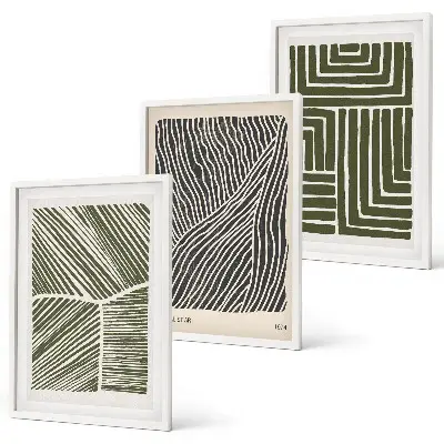 Set tablouri decorative cu modele de linii și forme verzi