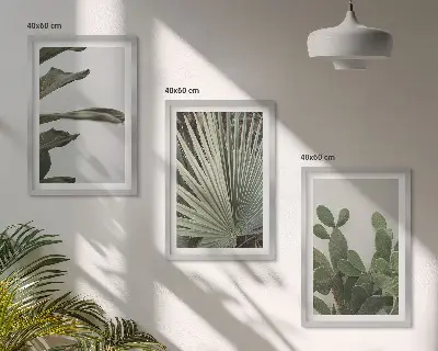 Set de tablouri decorative cu frunze de plante tropicale pastelate