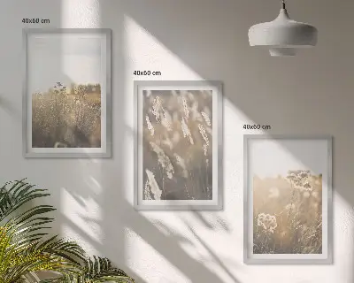 Set de tablouri decorative peisaj cu iarbă, flori și lumină caldă