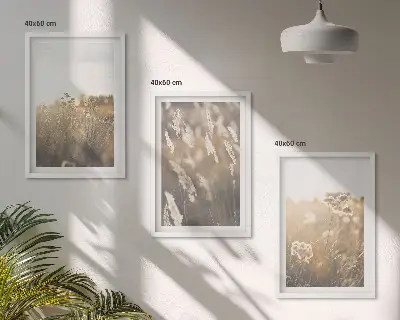 Set de tablouri decorative peisaj cu iarbă, flori și lumină caldă