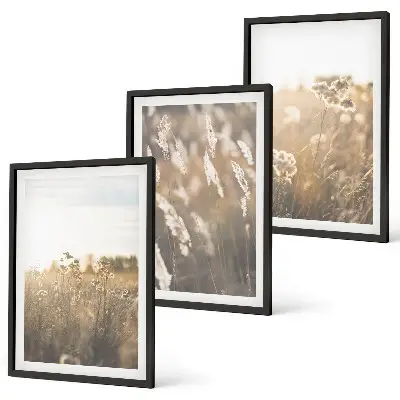 Set de tablouri decorative peisaj cu iarbă, flori și lumină caldă