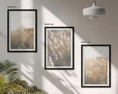 Set de tablouri decorative peisaj cu iarbă, flori și lumină caldă
