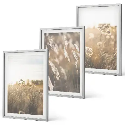 Set de tablouri decorative peisaj cu iarbă, flori și lumină caldă